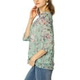 thumbnail image 5 of INSPIRE CHIC Women's Tops 3/4 Sleeves Ruffle Hem Floral Chiffon Shirt Blouses S Green, 5 of 8