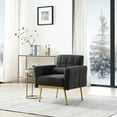 thumbnail image 2 of Modern Accent Chair with Arms, Tufted Decorative Single Sofa Fabric Armchair with Gold Metal Legs, Upholstered Reading Chair for Living Room Bedroom Office, Gray, 2 of 6