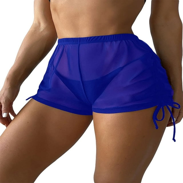MesaSe Short de Planche Transparent pour Femmes Bas de Bikini en Maille Bas de Maillot de Bain Transparents Shorts de Plage