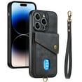 thumbnail image 2 of SaniMore Case for iPhone 14 Pro 6.1" 2022, [Flip Card Slot Design Kickstand] Removeable Wrist Strap Magnetic Car Mount Wear-resistant PU Leather Skin Shockproof Anti-drop Shell, Black, 2 of 9