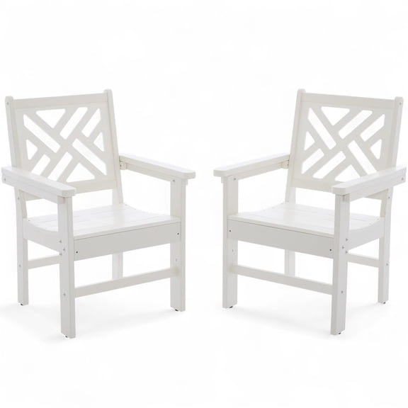 2 Pcs HDPE Outdoor Dining Chairs Set - All Weather Patio Chairs with Armrests Backrests for Bistro, Restaurant, Garden, Backyard,White