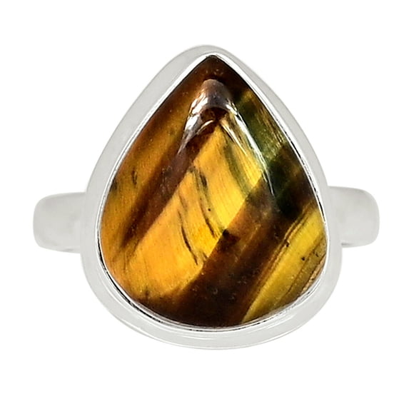 Hawk Eye (Blue Yellow Tiger Eye) 925 Sterling Silver Jewelry Ring s.8 ALLR-10973