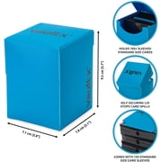 Vault X Trading Card Deck Box and 150 Black Card Sleeves, fits 100+ Sleeved Cards, Large Standard, Holder Storage Box, for MTG Commander Game, TCG (Blue)