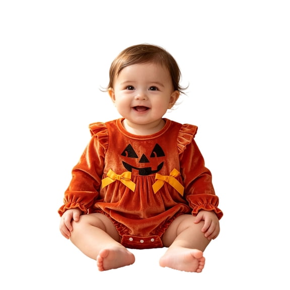Weebloom Halloween Baby Boys Girls Pajamas Corduroy Pumpkin Print Long Sleeve Bodysuit With Ribbon Bow Snap Closure Soft One Piece Pjs Loungewear Sleepers Romper Onesie Red 6-12 Months