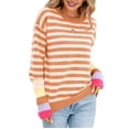 thumbnail image 1 of Suéter Informal de Cuello Redondo y Larga para Mujer, Jersey de Punto A Rayas A . Albaricoque S, 1 of 10