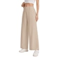thumbnail image 5 of Womens Cotton Linen Pants Casual Button Up High Waisted Wide Leg Trousers Business Offices Trousers Straight Pants Trouser Summer Clothes Beige L, 5 of 7