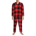 thumbnail image 3 of Honeii Ensemble de Pyjamas pour Hommes Motif à Carreaux Rouges et Noirs, 2 Pcs Chemise de Nuit à Manches Longues et Bas de Pyjama, Ensembles de Pjs pour Hommes-TG, 3 of 7