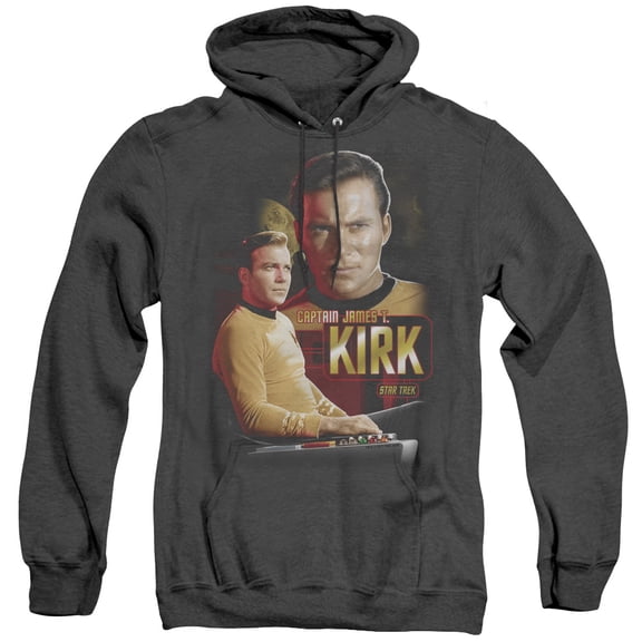 Star Trek Captain Kirk Adult Heather Hoodie Sweatshirt Black