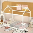 thumbnail image 2 of Euroco Pine Wood Queen Size House Shaped Canopy Bed for Adults Living Room, White, 2 of 10