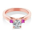 thumbnail image 2 of Gem Stone King 18K Rose Gold Plated Silver Lab Grown Diamond and Pink Sapphire Engagement Ring for Women | 0.84 Cttw | Round 6MM | Gemstone April Birthstone | Size 5, 2 of 3