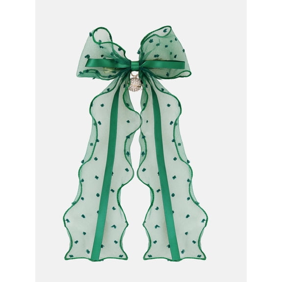 Way to Celebrate Holiday Women's Green Embellished Hair Bow, 1 Piece, Barrette Hair Clip