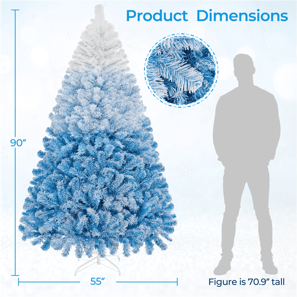 Alden Design 7.5 FT Artificial Snow Flocked Christmas Tree, with 250 Lights Lake Blue Gradient