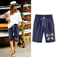 thumbnail image 2 of FAVIPT 4th of July Shorts for Women Knee Length High Waist Bermuda Short Drawstring Casual Loose Summer 2025 Shorts with Pockets Navy,L, 2 of 3