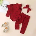 thumbnail image 4 of Mercatoo 𝐍ewborn Baby Girl Clothes Love Printed Fall Ruff𝐥e Long Sleeve Romper Corduroy Jumpsuit Cute 3 Piece Daily Outfit, 4 of 5