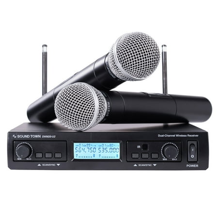 Sound Town 200-Channel Professional UHF Wireless Microphone System, for Church, Business Meeting, Outdoor Wedding and Karaoke (SWM20-U2HHV2)
