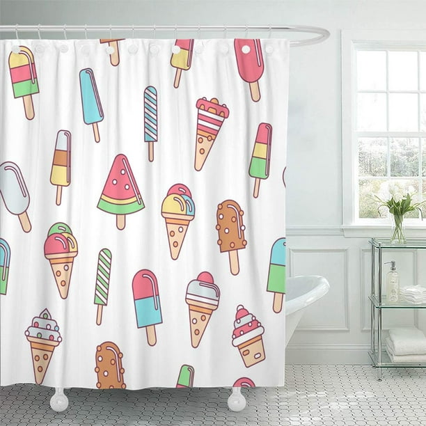 Pink Bathroom Shower Curtain 66x72 Inch, Ice Cream Cone Shower Curtain