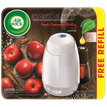 Air Wick Essential Mist, Fall Scent Essential Oils Diffuser, Starter Kit (Gadget + 1 FREE Refill), Apple & Cinnamon, 1ct, Air Freshener, Fall