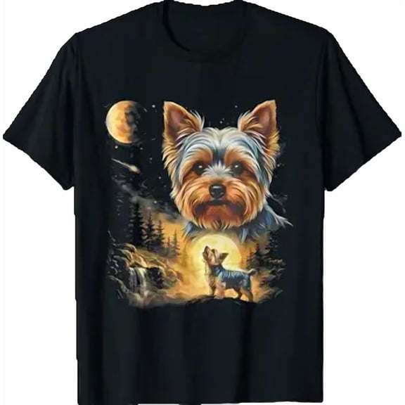 Yorkie Howling to The Moon Vintage T-Shirt