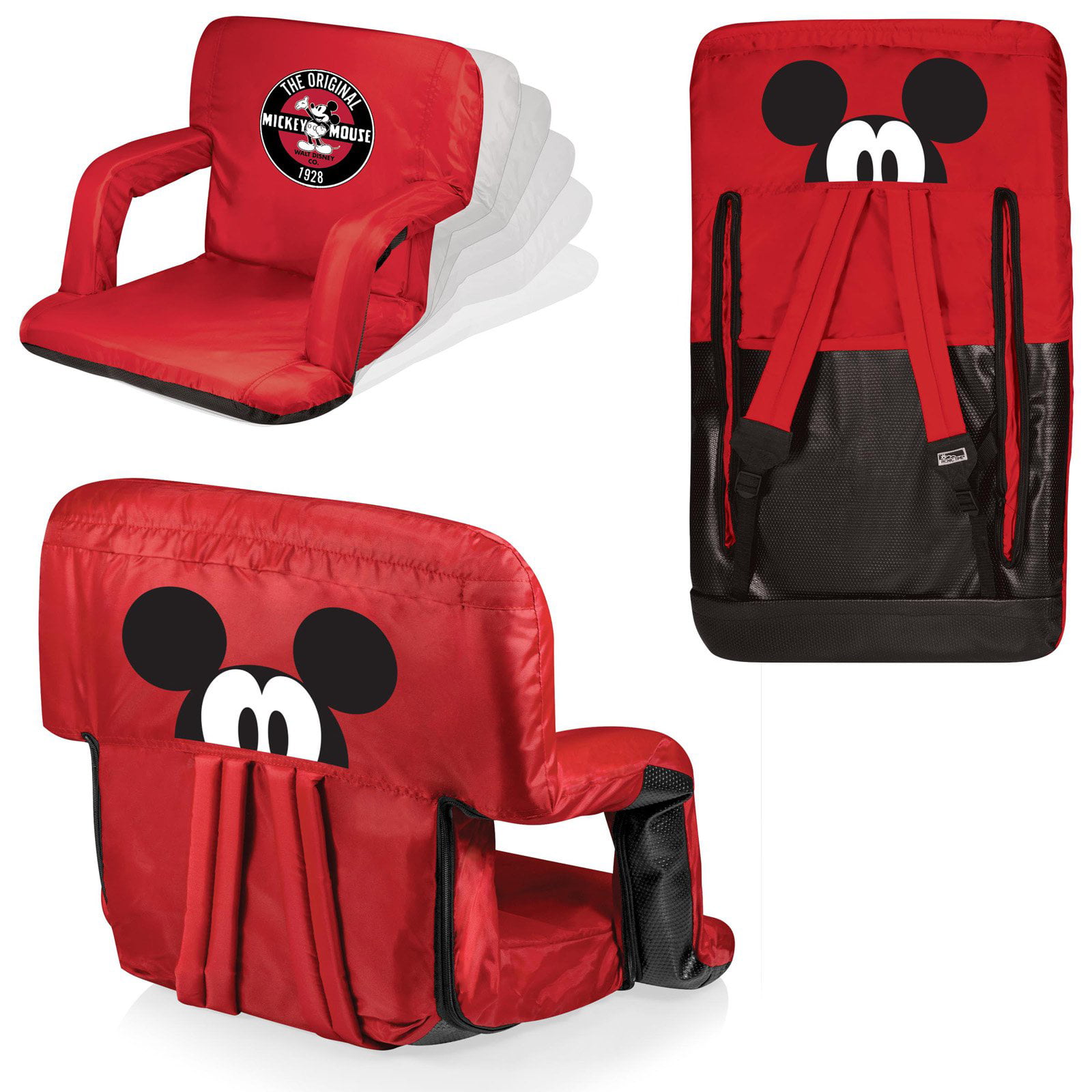 a Picnic Time brand Disney Classics Mickey Mouse Ventura Portable Reclining Stadium Seat ONIVA 