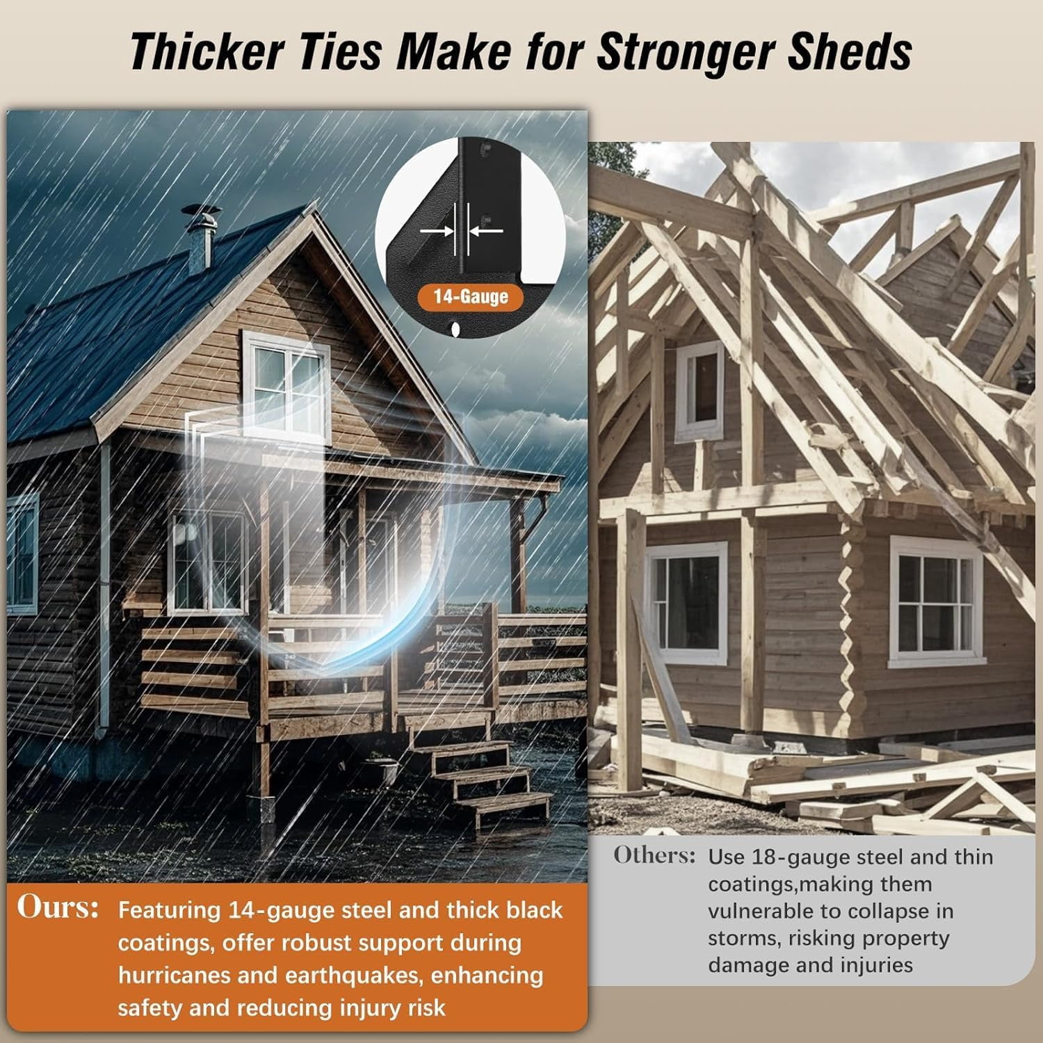 Heavy-Duty 14-Gauge Hurricane Ties for Rafters, 25-Pack Galvanized Structural Straps for Roof Trusses and Deck Joists, Black Powder Coated