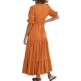 thumbnail image 6 of Kmdttou Women's Maxi Dresses Long Sleeve Casual Fashion Summer V-Neck Short Sleeve Button Drawstring Split Hem Solid Waist Dresses, 6 of 9