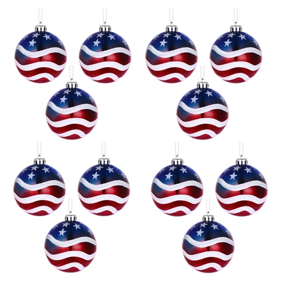 AYktou 12 Pcs Patriotic Ornaments Hanging Balls, 2.4 Inch Independence Day Memorial Day Tree Ornaments, 4th of July Hanging Balls Red White Blue Stars Balls for Veterans Day Holiday Party Decor