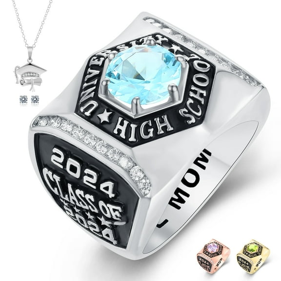 Ccjcinata Customized Sterling Silver Men’s High School and College Class Ring Fully Personalized Deluxe Collection (Sterling Silver)…