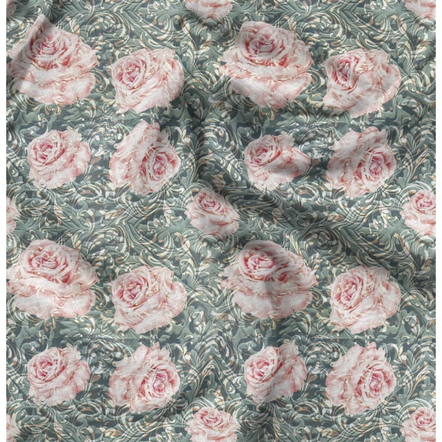 Soimoi Polyester Crepe Fabric Peony Floral Decor Fabric Printed Yard 42 Inch Wide