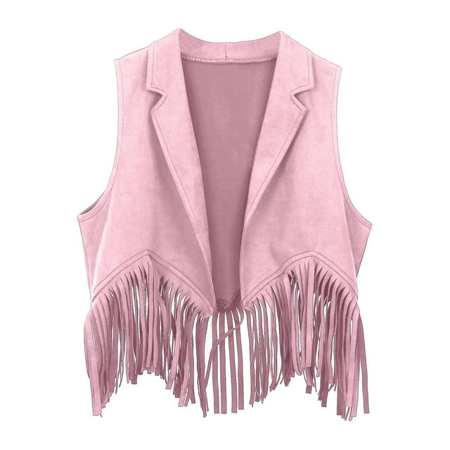 Stylish Tops Party Dress Up Western with Open Front Fringe Vest and Tassels for Celebrations and