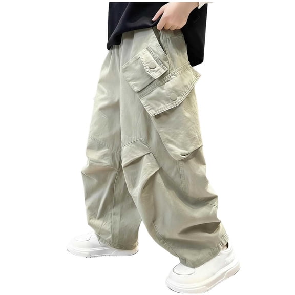 AINIYS Boys Multi-Pocket Wide Leg Cargo Pants Baggy Trousers for Street Fashion Green 5-6 Years