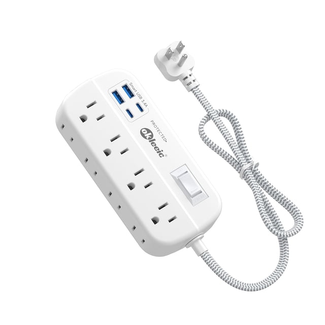 Cable de extensión Power Strip, protector contra sobretensiones de 2 pies con 8 salidas, 4 USB