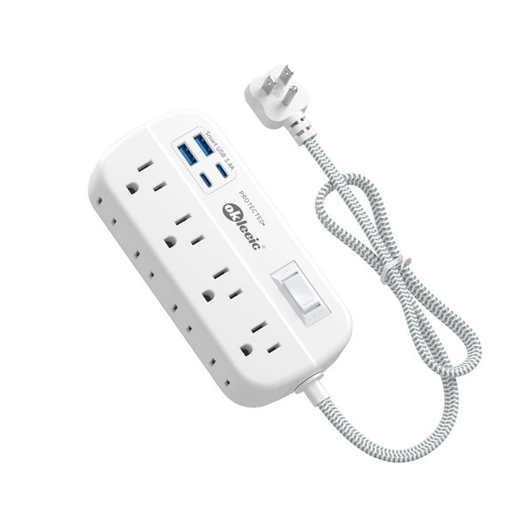 Cable de extensión Power Strip, protector contra sobretensiones de 2 pies con 8 salidas, 4 USB