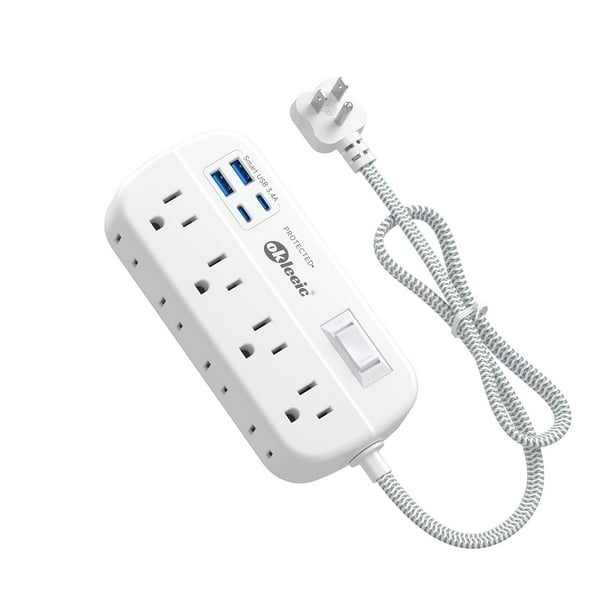 Cable de extensión Power Strip, protector contra sobretensiones de 2 pies con 8 salidas, 4 USB