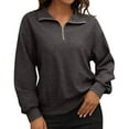 thumbnail image 2 of Chuancc Women'S T-Shirts,Womens 2024 Fall Fashion Quarter Zip Sweatshirts Half Zip Casual Long Sleeve Solid Color V Neck Pullover Tops T Shirt Fall Outfits for Women 2024, 2 of 7