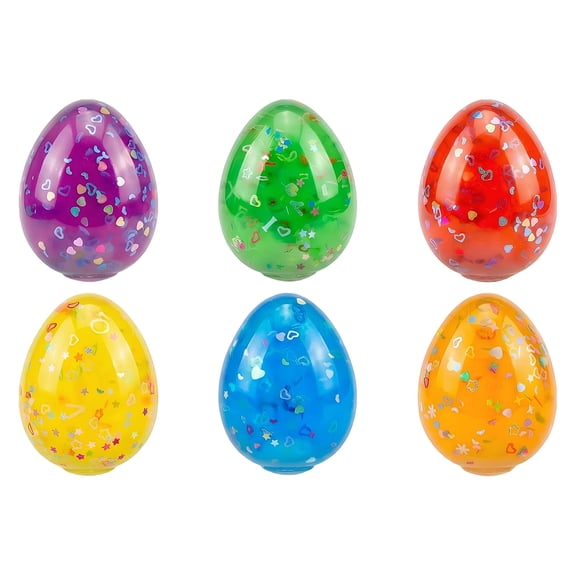 2026 Colorful Glitter Egg Squeeze Stress Balls, Soft Squeeze Decompression Fidget Toys, Cute Party Favors & Goodie Bag Fillers for Adults 6pcs A