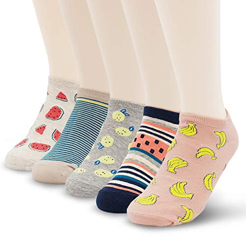 Jinny S Shoppe Cute Cotton Crew Funny Fuzzy Aesthetic Design Soft Novelty Knit Colorful Comfortable Warm Heart Ankle Socks For Women Teens Girls Fruit Pattern Short Walmart Com