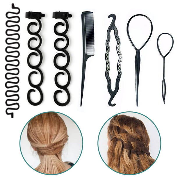 7 Pcs Hair Loop Tool Set with 3 Pcs Braiding Tool, 2 Pcs Topsy Hair