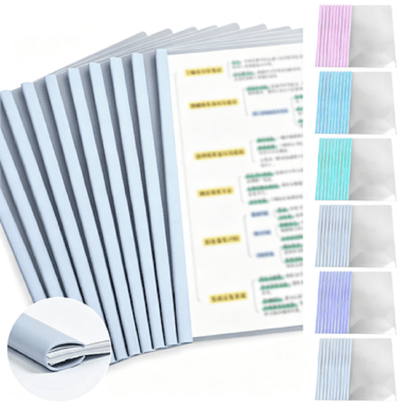Hyknon 10Pcs Report Covers with Sliding Bars, Transparent Sliding Bar File Folders, A4 Lightweight Plastic Report Covers, Presentation Binder Resume Folder Folder for File Report Office Exam, White
