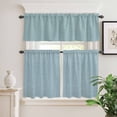 thumbnail image 2 of 3 Piece Kitchen Curtains and Valances Set Vintage Haze Blue Cafe Curtains 24 Inch Length Farmhouse Retro Solid Color Linen Texture Valance & Tier Curtain for Living Room Bedroom 54"x18"+27"x24"*2, 2 of 6