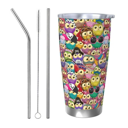 

Matuu Cute Cartoon Owls for 20oz Durable Thermal Cups Keep Drinks Cold and Hot Insulated Car Mug with Lid-Straw Three-piece Set