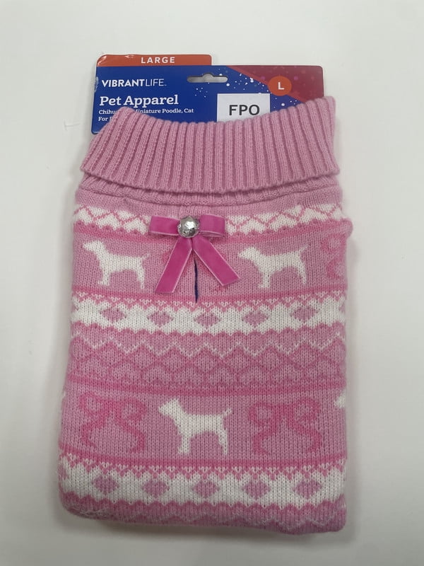 Vibrant Life Holiday Fair Isle Sweater for Dogs, Pink and White, L
