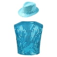 thumbnail image 2 of Doomiva Boys Girls Sequins Vest Hip Hop Jazz Modern Dance Top Waistcoat Jacket Performance Party Costume with Hat Light Blue 11-12, 2 of 6