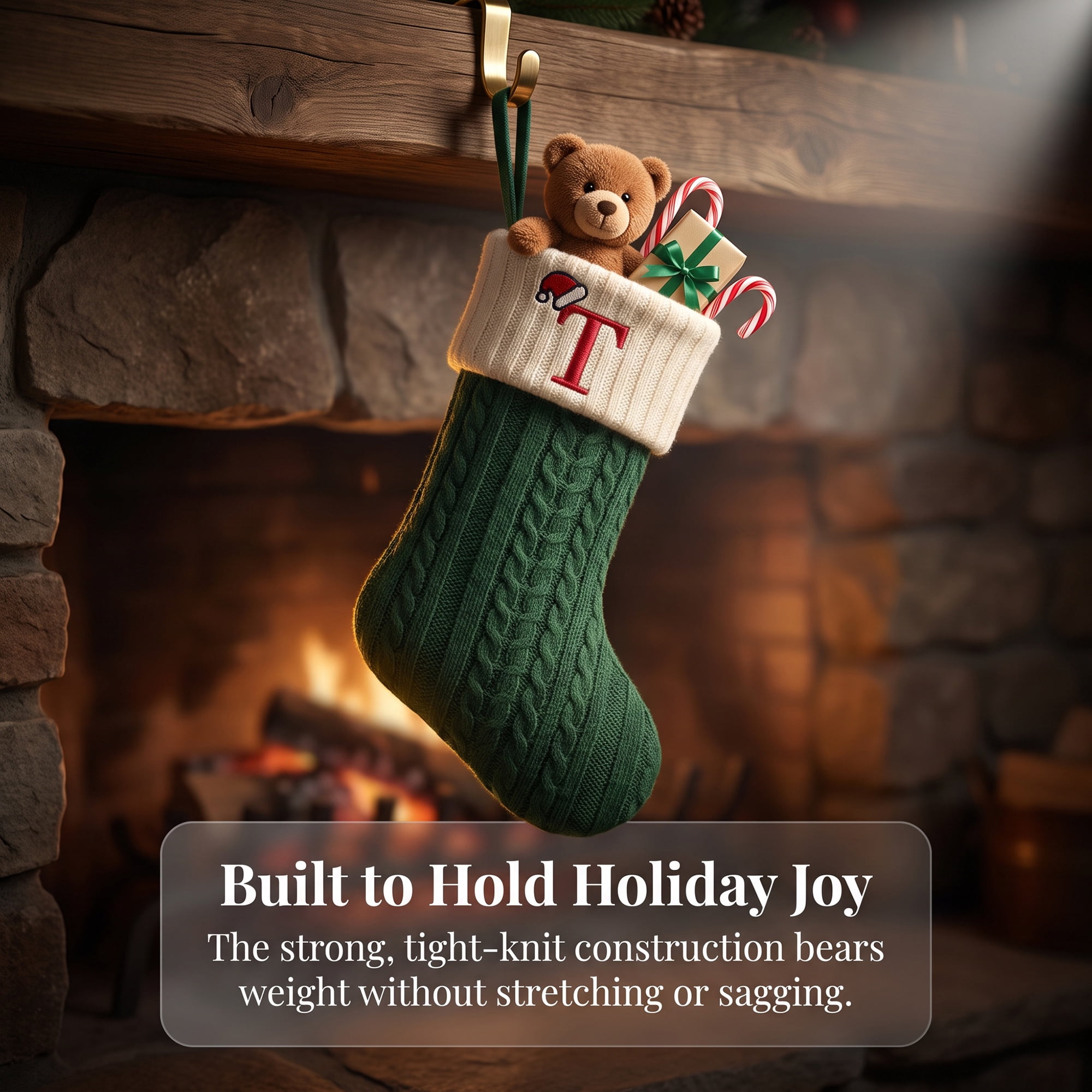 Unique Bargains Christmas Luxury Grand Hearth Accent Stocking Green Letter T 8"