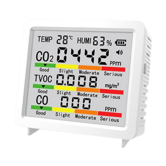 davian Air Quality Monitor CO2 Detector Carbon Dioxide Meter LCD Digital Screen Portable Tester Alarm Suitable for home office travel bedrooms kitchens camping greenhouse warehouse cellar White