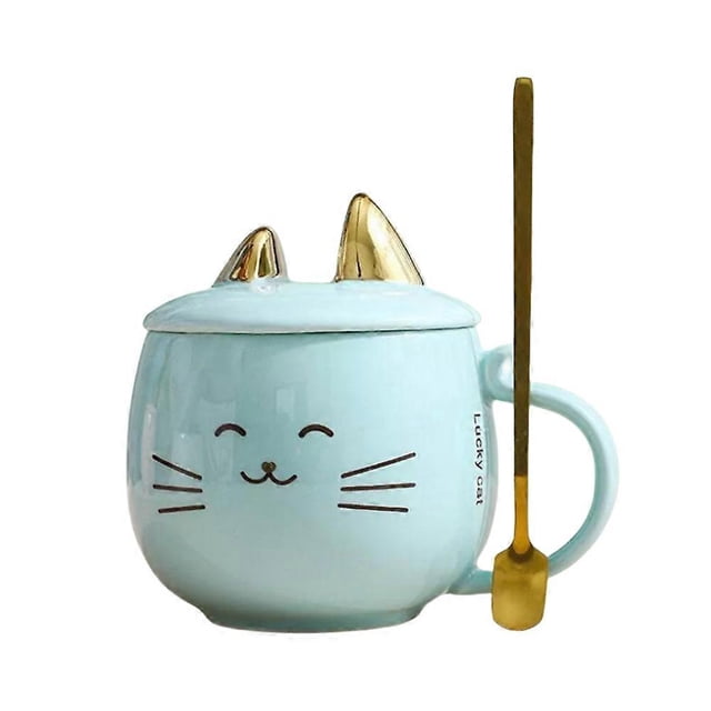 Cute Cat Coffee Mug w/ Lid and Spoon