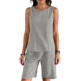 thumbnail image 2 of Mifsaly Linen Two Piece Set Women 2 Piece Summer Outfits Sleeveless Tank Top and High Waisted Shorts with Pocket Soft Lightweight Vacation Beach Matching Loungewear XL, 2 of 7