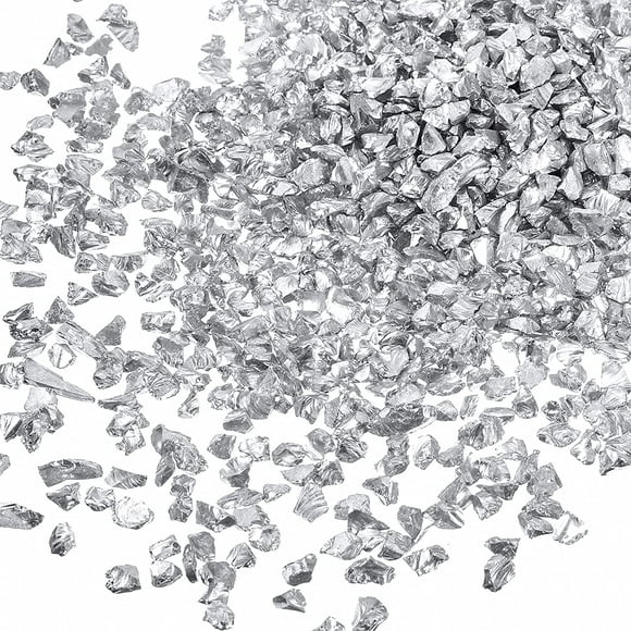 300 g Irregular Polished Crushed Glass 5-6 mm Metallic Colored Glass Chips Crushed Glass Nail Glitters for DIY Nail Art Decoration Resin Art Creations (Silver)