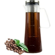 Cold Brew Coffee Maker Coffee &Tea Pitcher/ Infuser, 1.0L / 34oz Clear Glass Carafe, BPA Free, Odor & Stain Free, Ergonomic Spout, Removable Stainless Steel Filter.
