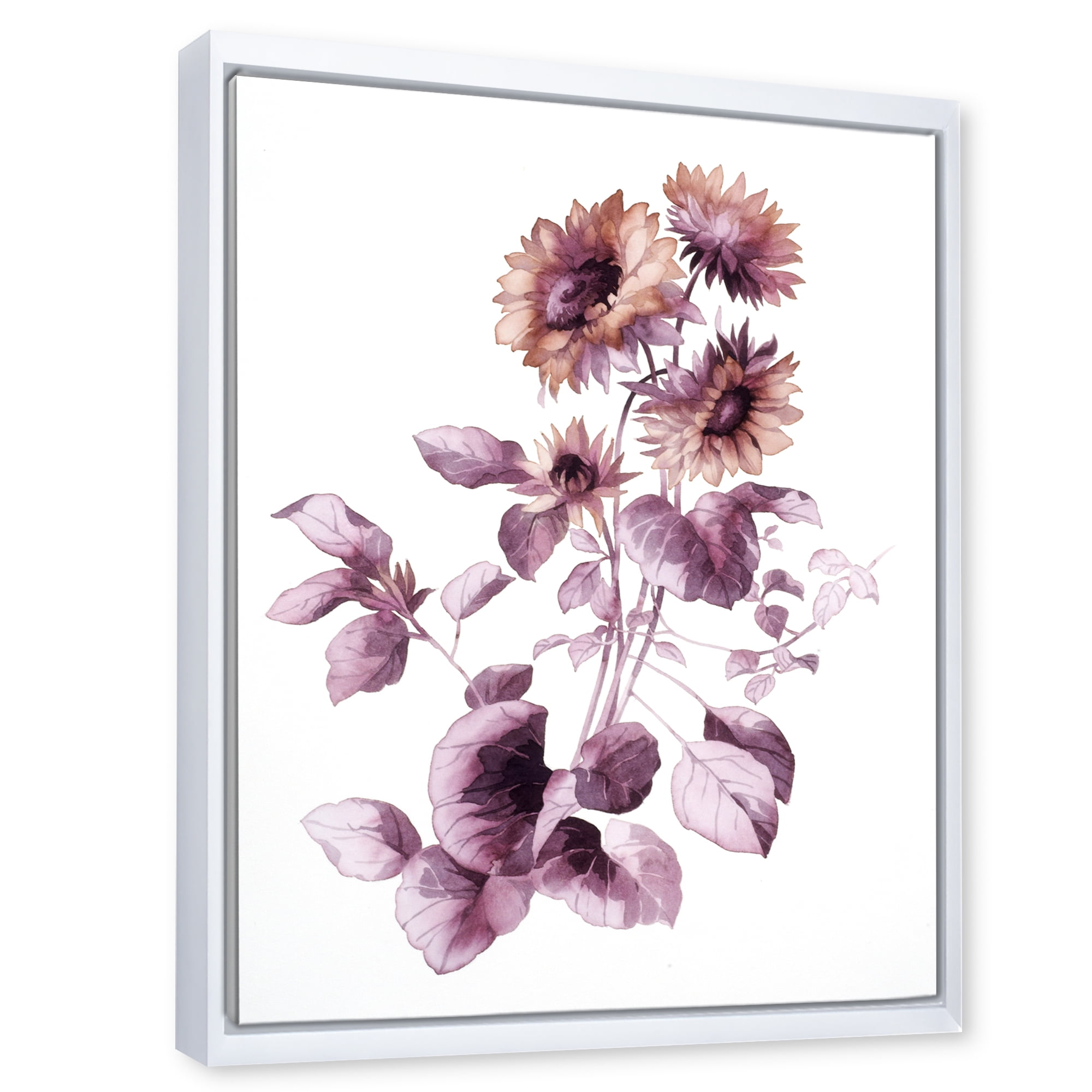 Designart 'Purple Wildflowers On White III' Traditional Framed Canvas Wall Art Print