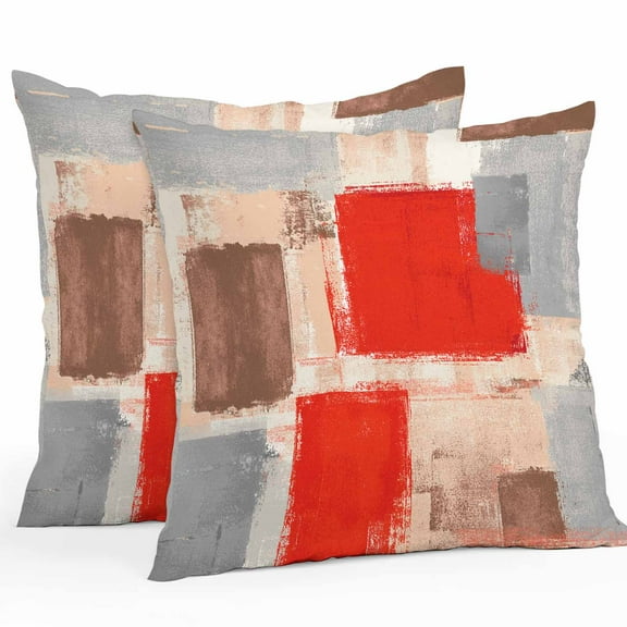 Boanket Outdoor Pillow Covers 18 x 18 Inches, Red Ombre Waterproof Throw Pillow Cover Set of 2, Farmhouse Contemporary Abstract Checked Decorative Square Cushion Covers for Patio/Tent/Couch/Garden